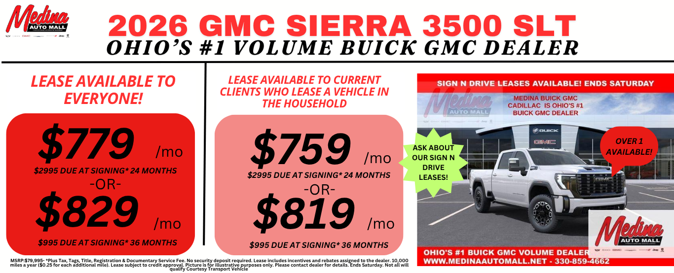 GMC SIERRA 3500 LEASE DEALS NEAR AKRON, CLEVELAND AND MEDINA OHIO