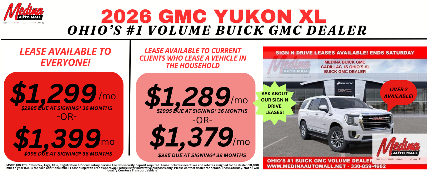 GMC YUKON XL LEASE DEALS NEAR AKRON, CLEVELAND AND MEDINA OHIO