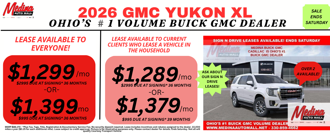 GMC YUKON XL LEASE DEALS NEAR AKRON, CLEVELAND AND MEDINA OHIO
