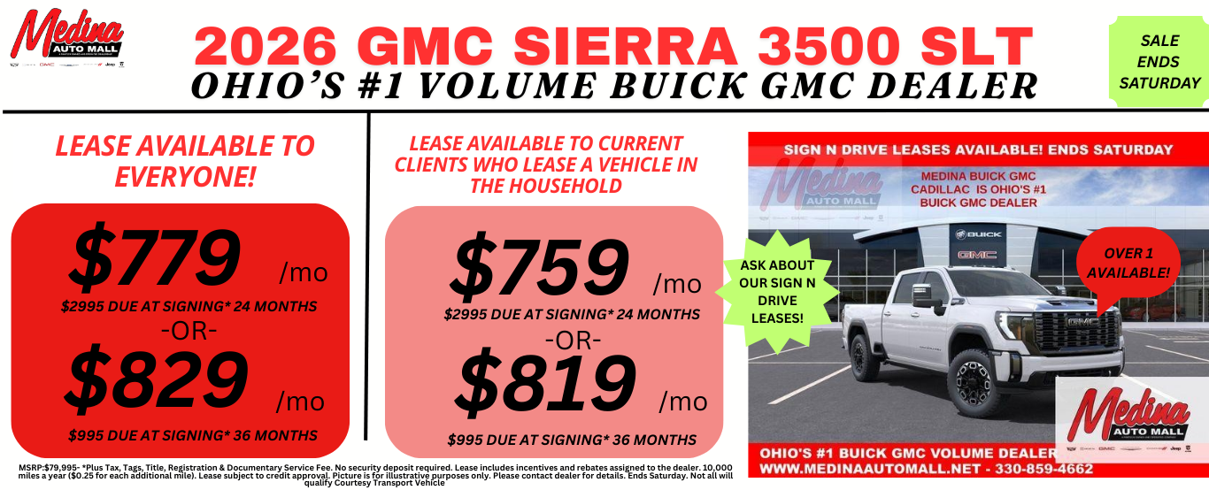 GMC SIERRA 3500 LEASE DEALS NEAR AKRON, CLEVELAND AND MEDINA OHIO